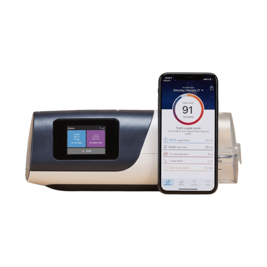 CPAP machine wireframe illustration showing device controls