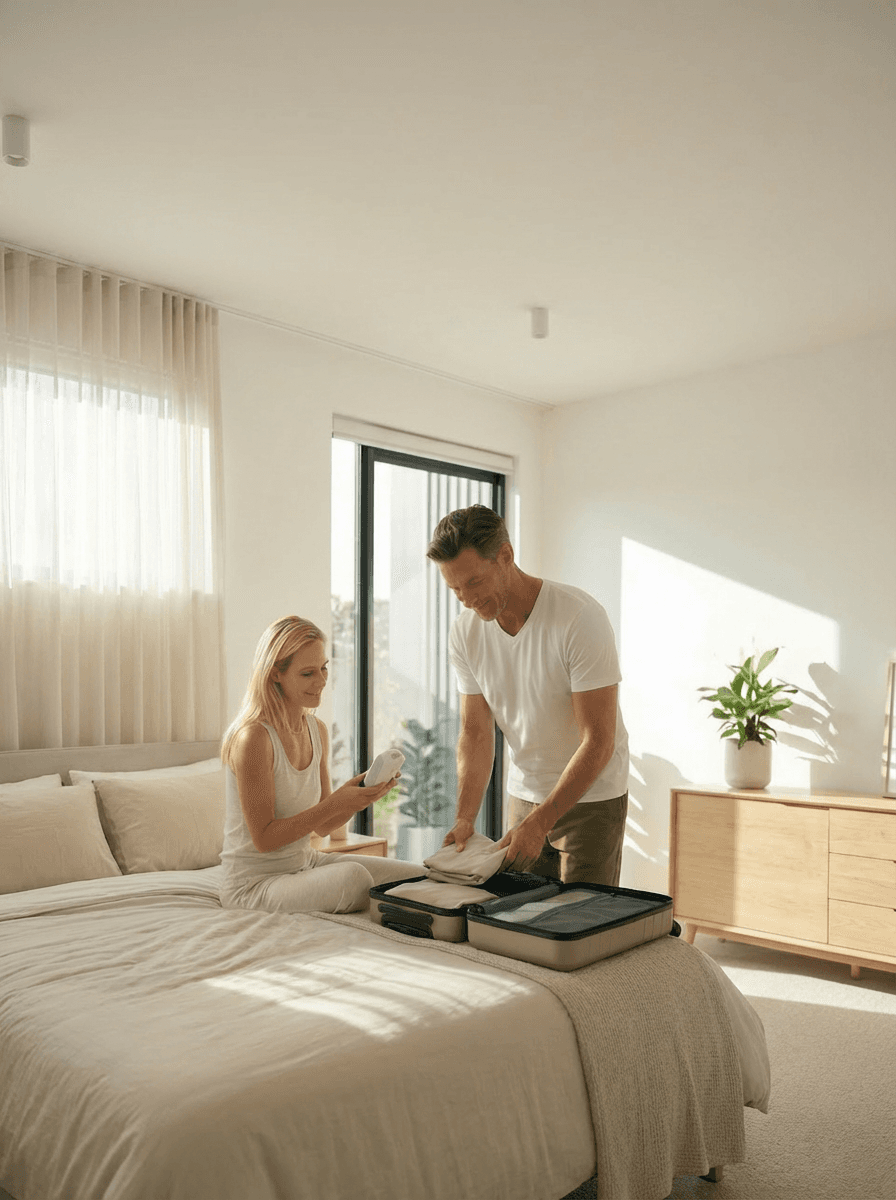 Couple in bedroom with sleep test device